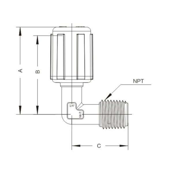 Flared variable diameter flared to external thread elbow